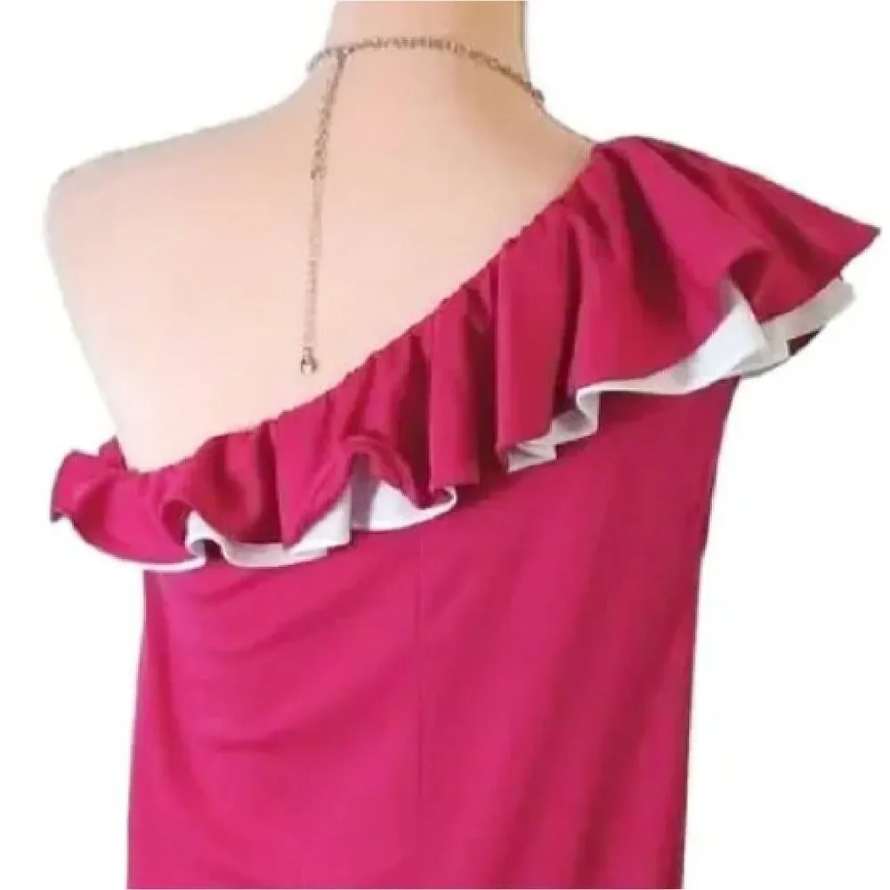VTG 60s Alfred Shaheen Hand Painted Pink One Shoulder Maxi Dress 10 LG RARE - Picture 9 of 12